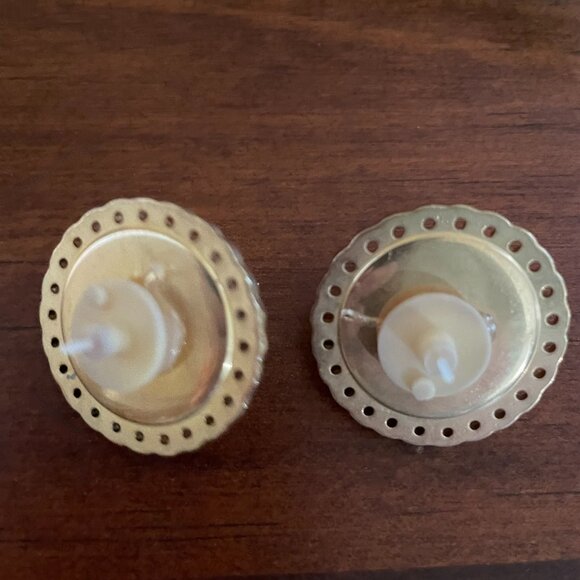Bundle 3 for $12. Gold & Pearl Statement Stud Earrings – Lightweight Retro Style - Picture 2 of 2